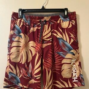 Hurley Tropical Swim Trunks Maroon Burgundy EUC-M Beach Resort Vacation Surf